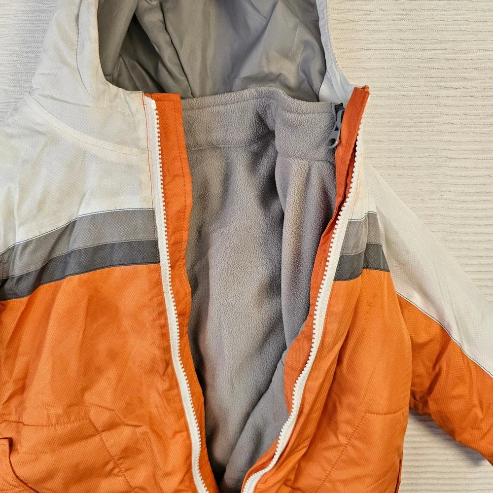 Old Navy Toddler Boys 3T Orange White Grey Colorblock Hooded Puffer Jacket